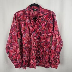 Roper Womens Floral Western Blouse Long Sleeve Red Pink Vintage 90s Boho USA